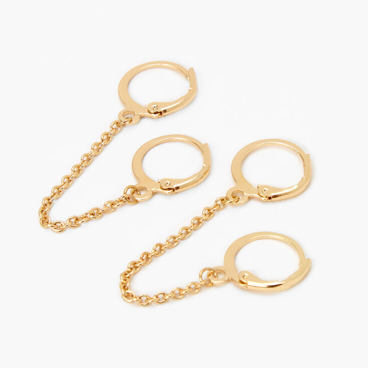 Gold Connector Chain Huggie Hoop Earrings,