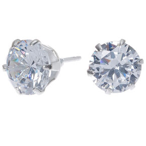 Sterling Silver Cubic Zirconia 8MM Round Stud Earrings,