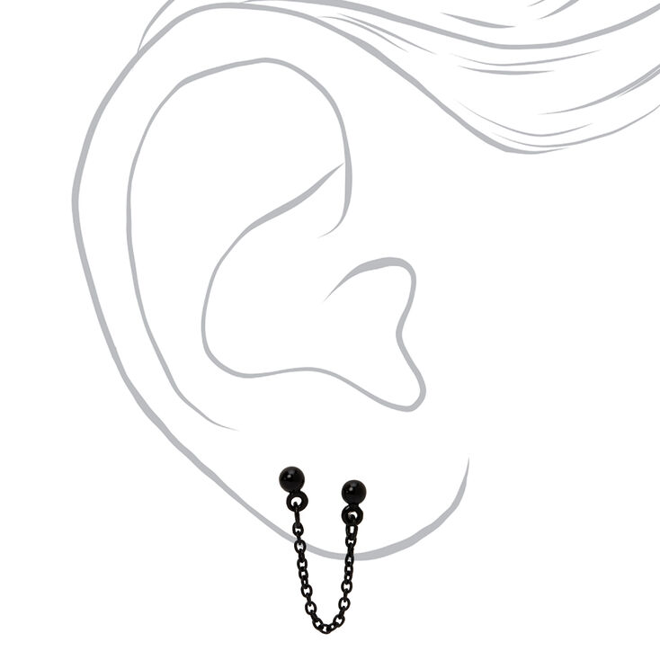 Black Ball Connector Chain Stud Earrings,