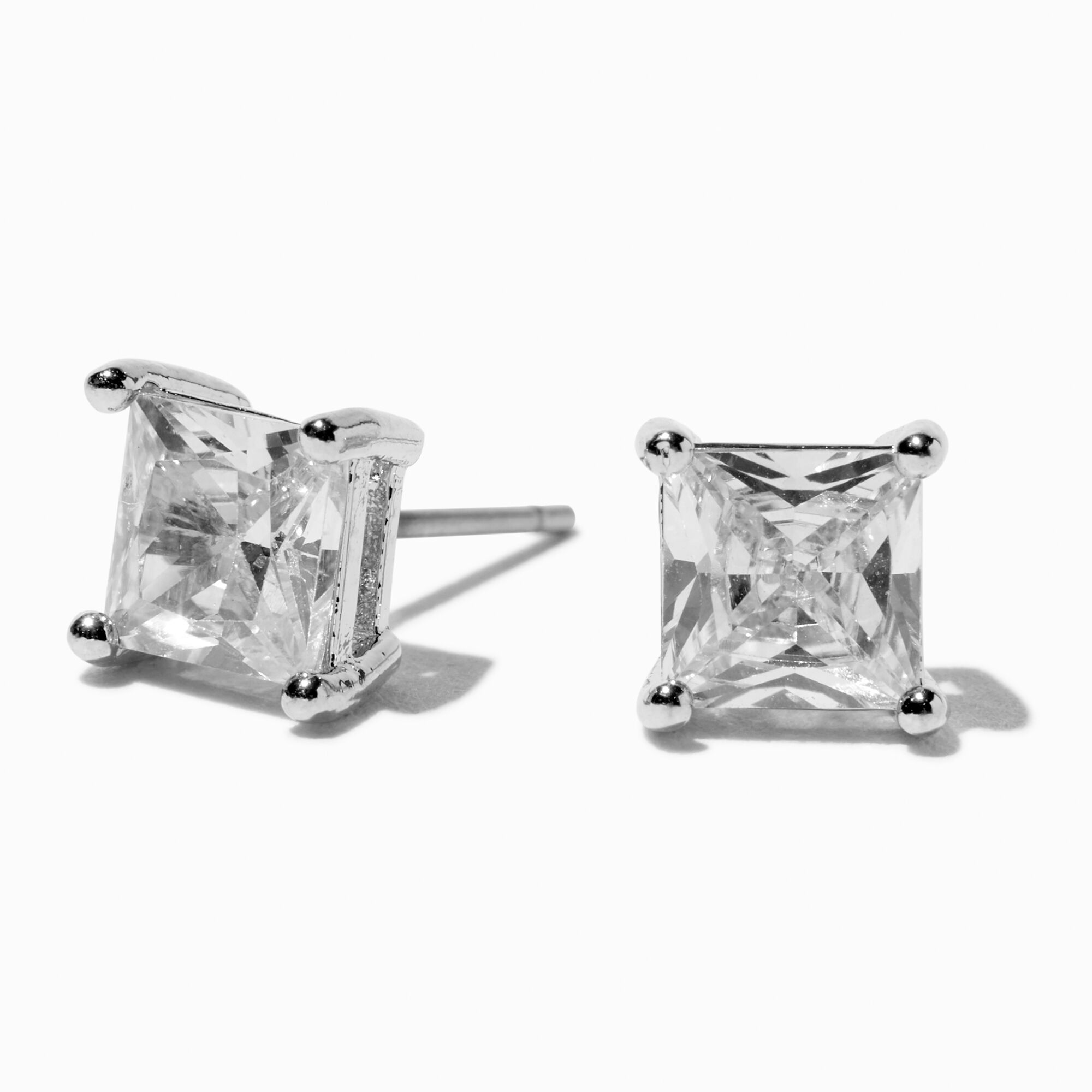 View Claires Tone Cubic Zirconia Square Stud Earrings 6MM Silver information