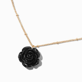 Black Carved Rose Gold-tone Pendant Necklace ,