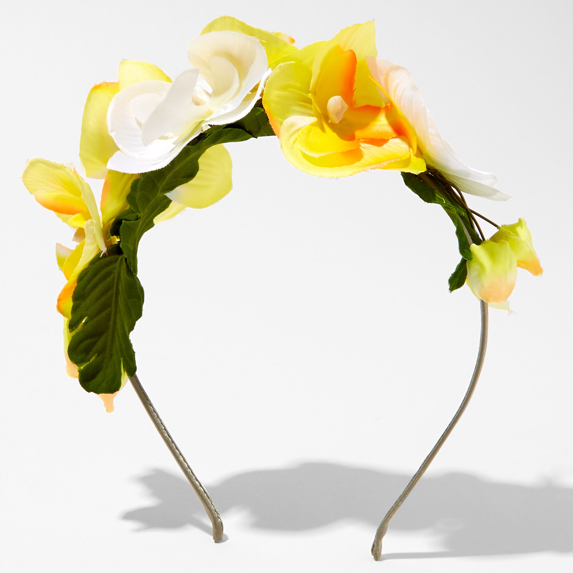 View Claires Orchid Flower Crown Headband Yellow information