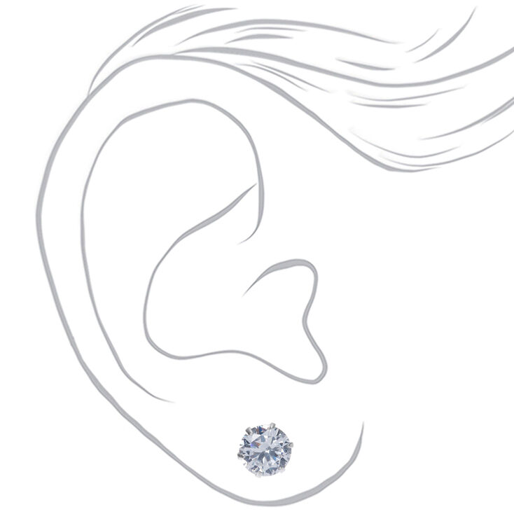 Sterling Silver Cubic Zirconia 8MM Round Stud Earrings,