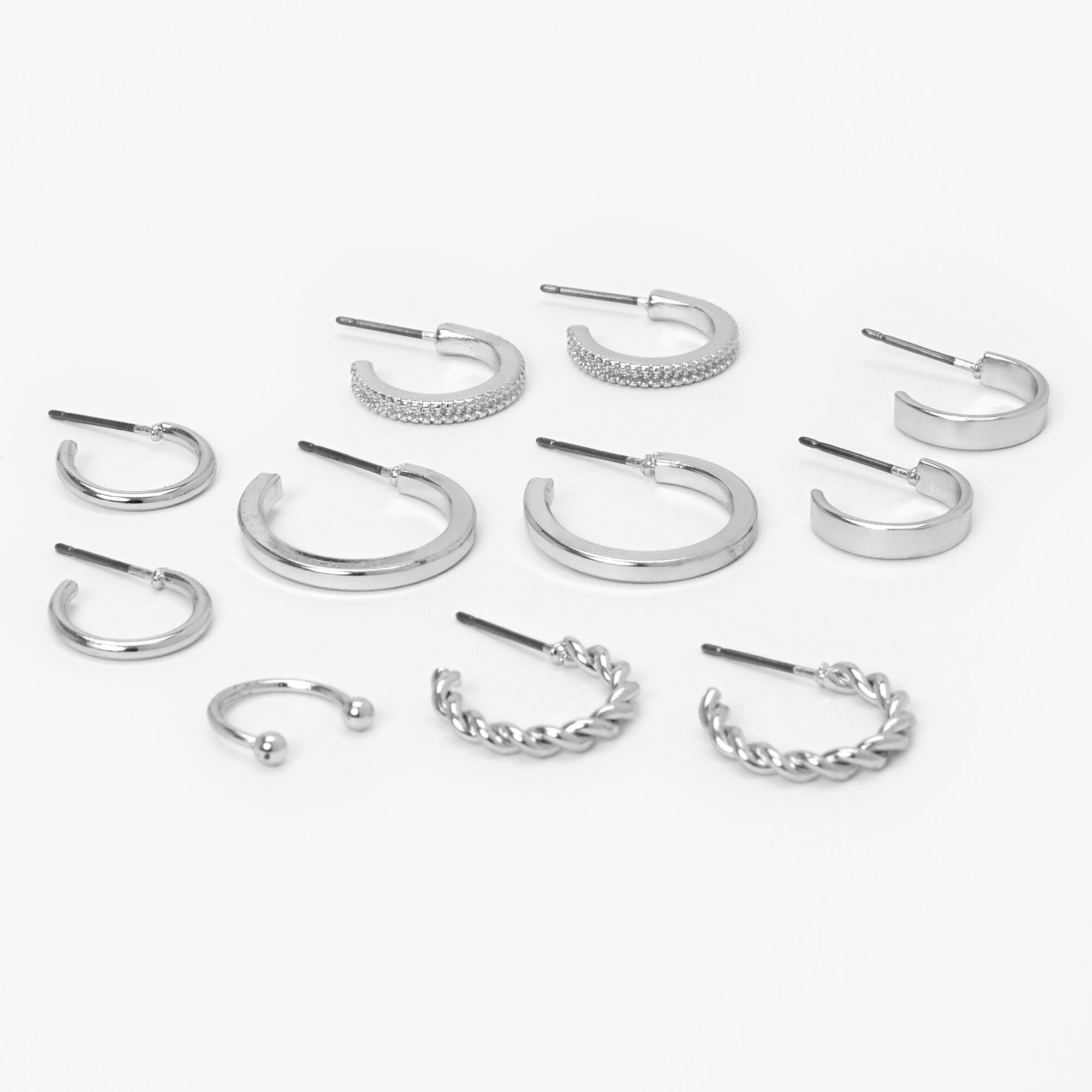 View Claires Tone Mixed Hoop Earrings And Ear Cuff Set 6 Pack Silver information