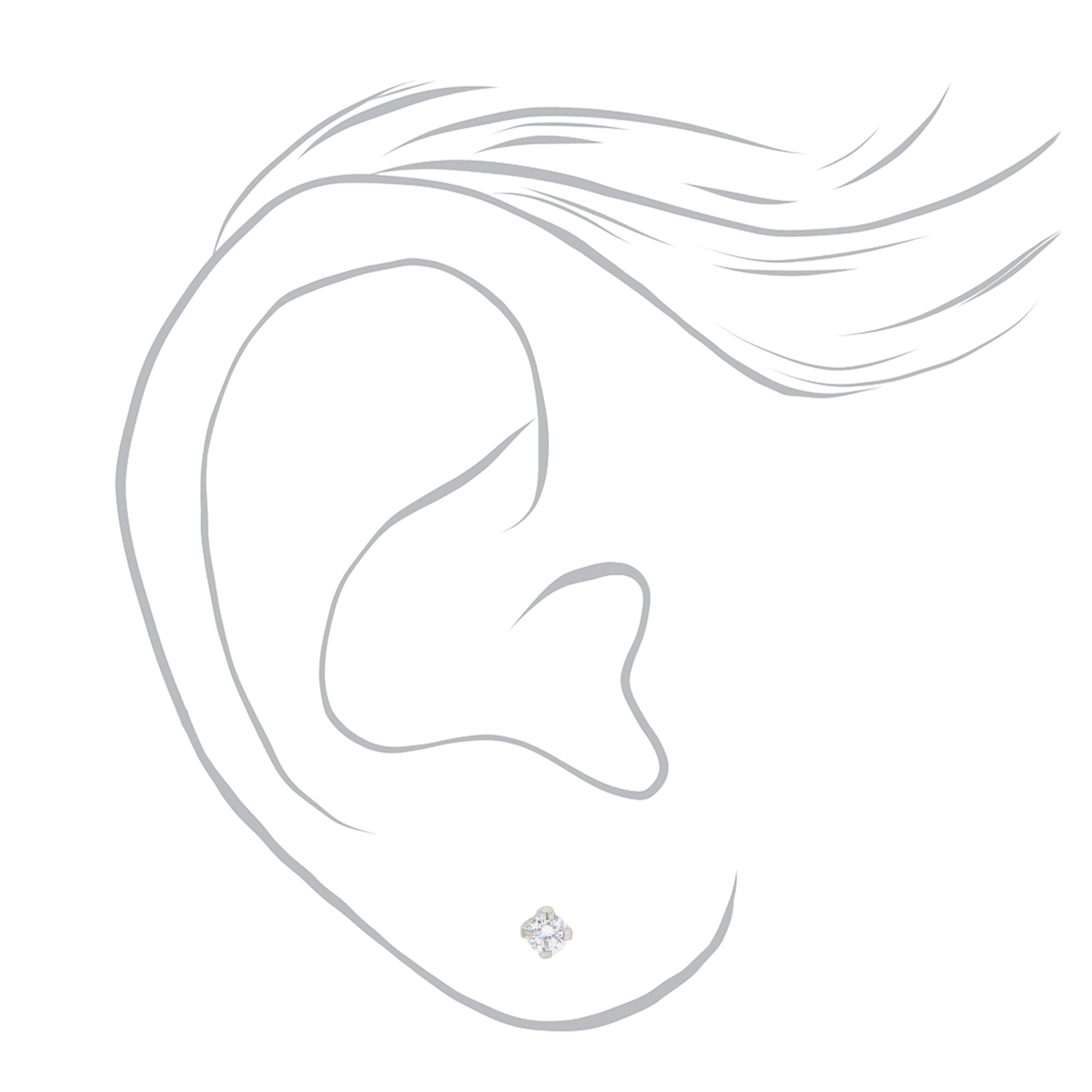 Stainless Steel 3mm Cubic Zirconia Long Post Studs Ear Piercing Kit with Ear Care Solution,