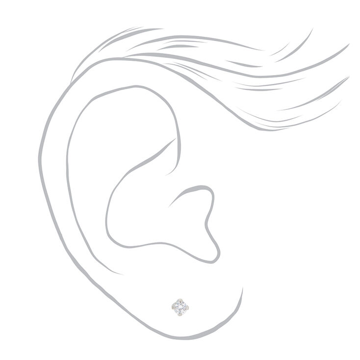 Stainless Steel 3mm Cubic Zirconia Long Post Studs Ear Piercing Kit with Ear Care Solution,