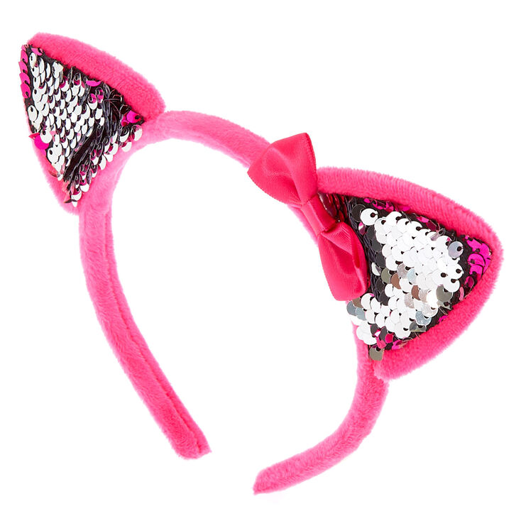 Claire&#39;s Club Reversible Sequins Cat Ears Headband - Pink,