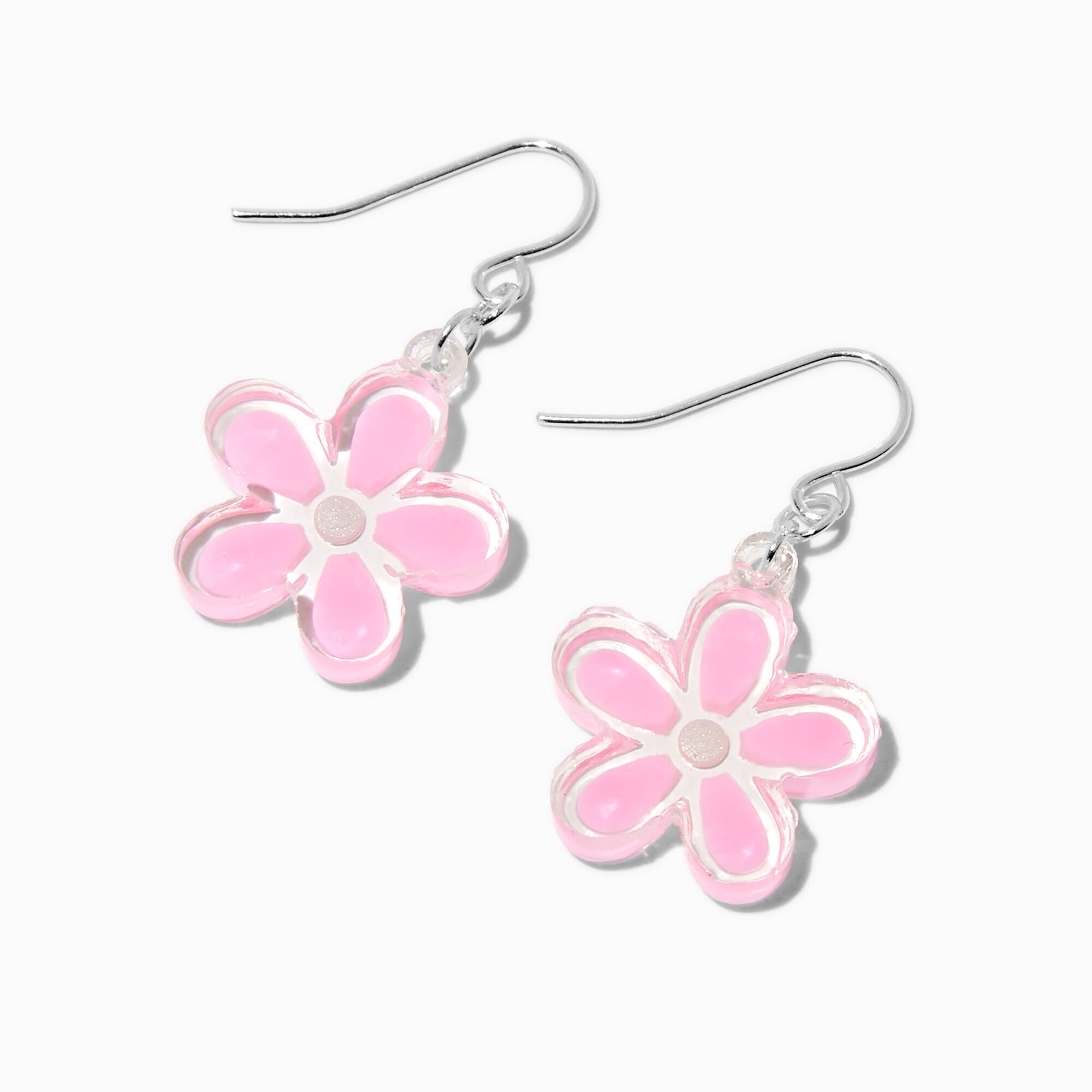 Pink Plastic Daisy Drop Earrings,