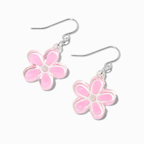 Pink Plastic Daisy Drop Earrings,