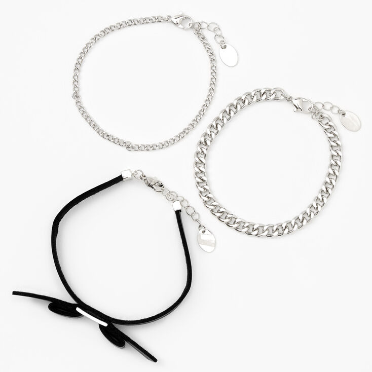 Silver Bow Chain Bracelets - 3 Pack,