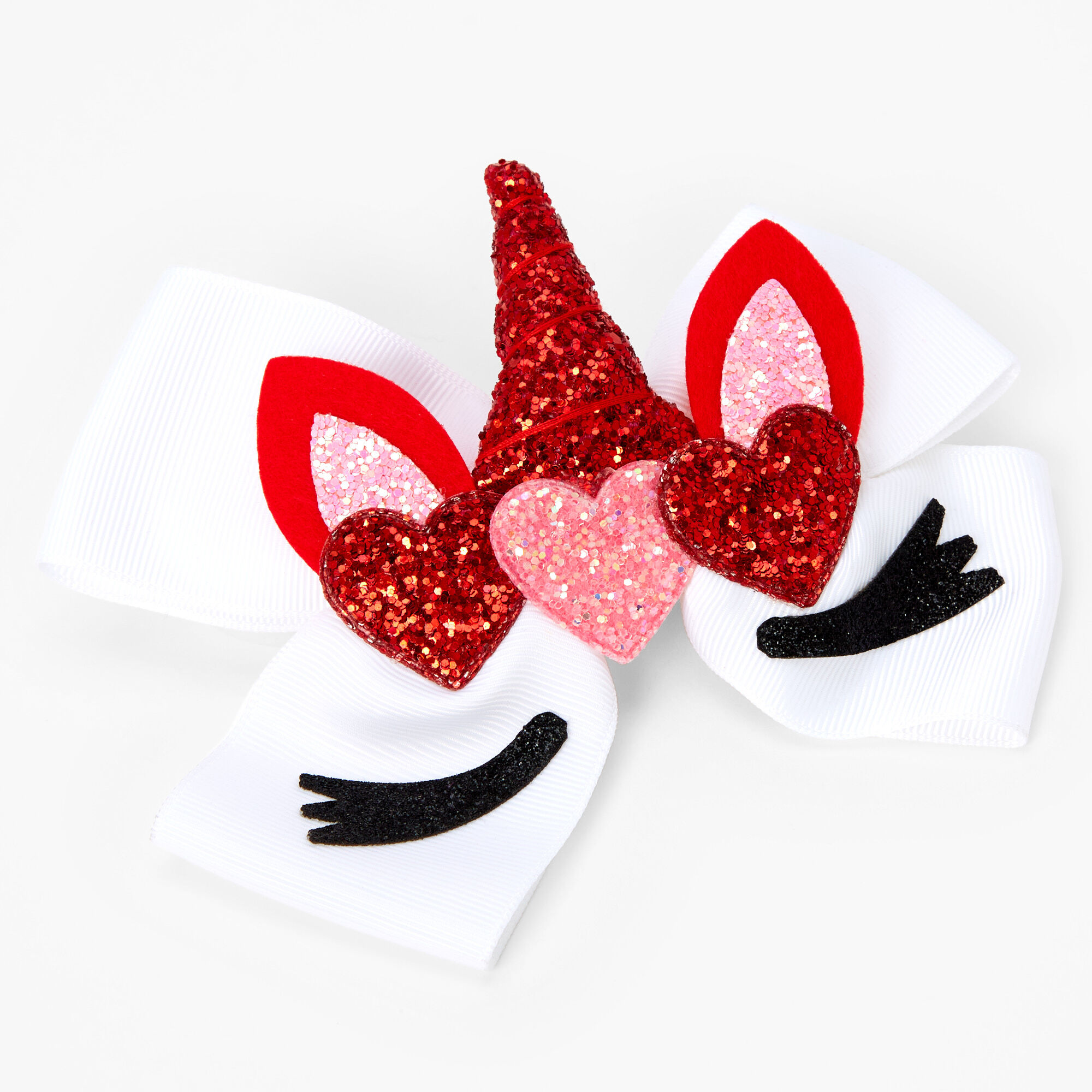 Valentine's Day Glitter Unicorn Hair Bow Clip,