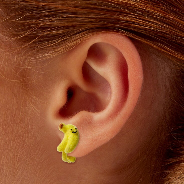 Boucles d&#39;oreilles &agrave; clip banane pelucheuse jaune,