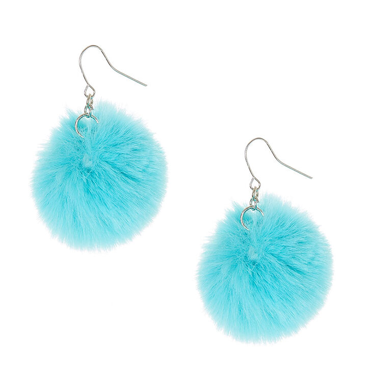 Blue Pom Pom Drop Earrings,