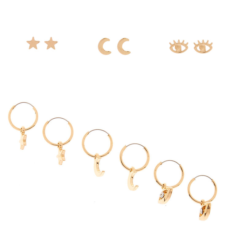 Gold Celestial Evil Eye Mixed Earrings - 6 Pack,