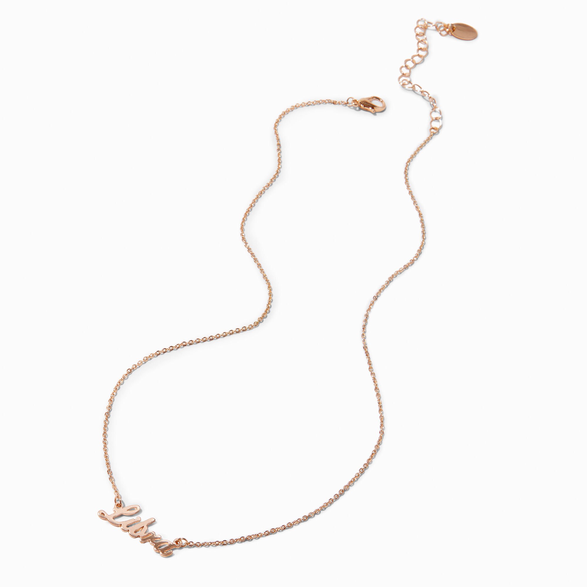 Gold-tone Script Zodiac Pendant Necklace - Libra,