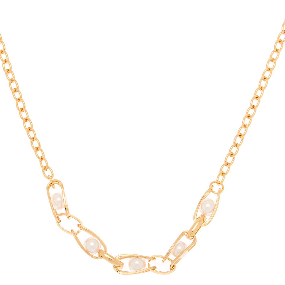 Gold Pearl Cage Chain Statement Necklace,