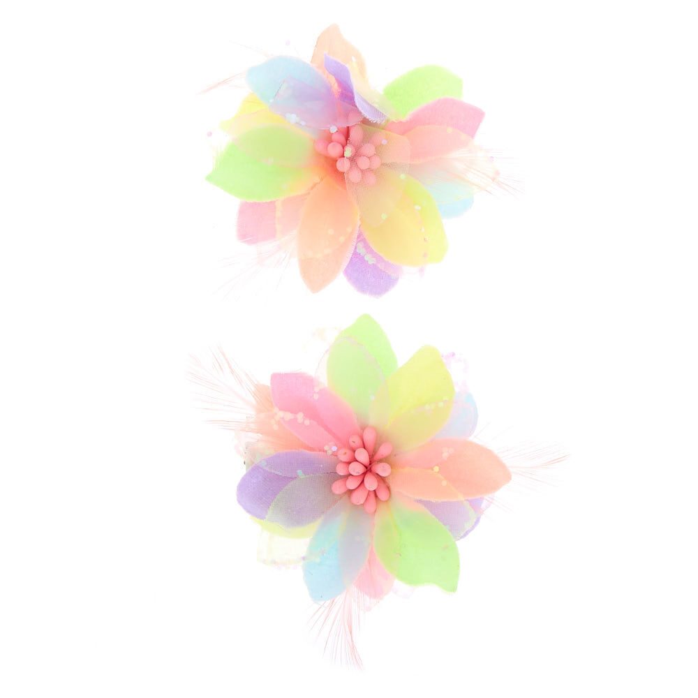 Pastel Rainbow Lily Flower Hair Clips - 2 Pack,