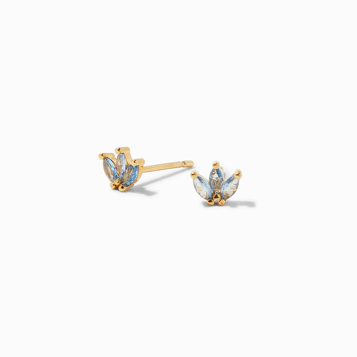 C LUXE by Claire&#39;s 18k Yellow Gold Plated Aqua Cubic Zirconia Petal Stud Earrings,