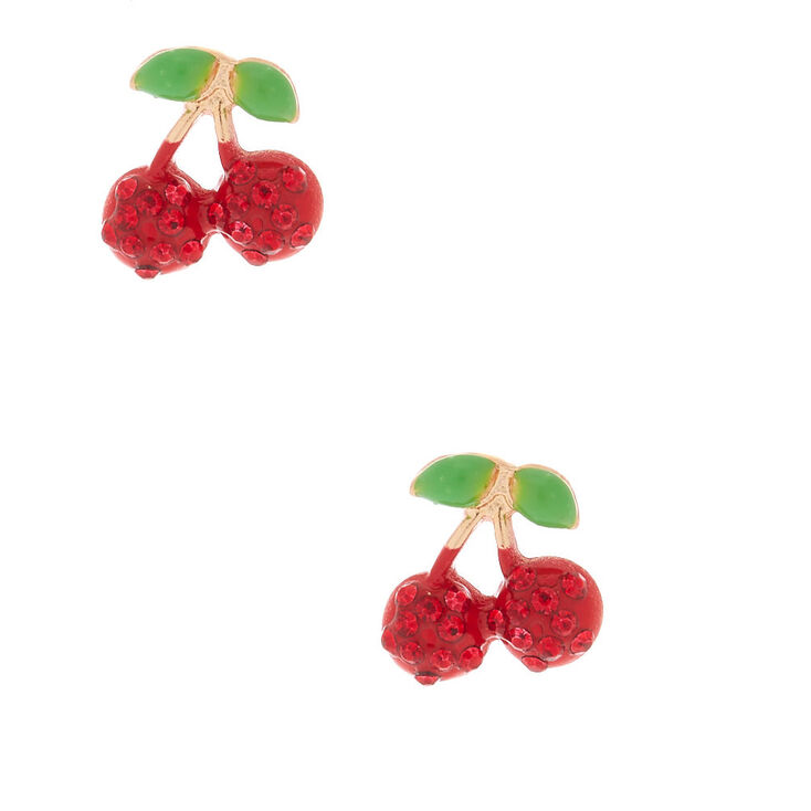 Claire's Clous d'oreille rouge cerise avec strass couleur doré