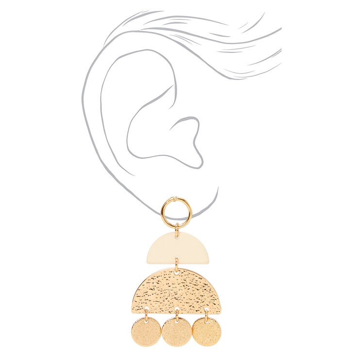 Gold 2&quot; Hammered Geometric Drop Earrings - Cream,