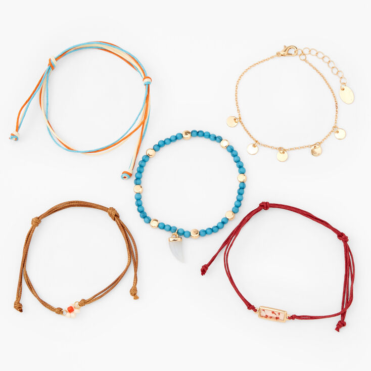 Gold Bohemian Antique Chain Cord Bracelets - 5 Pack,