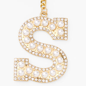 Gold Bling Initial Pom Pom Keychain - Black, S,