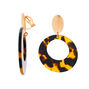 Gold 2&quot; Round Resin Tortoiseshell Clip On Drop Earrings - Brown,