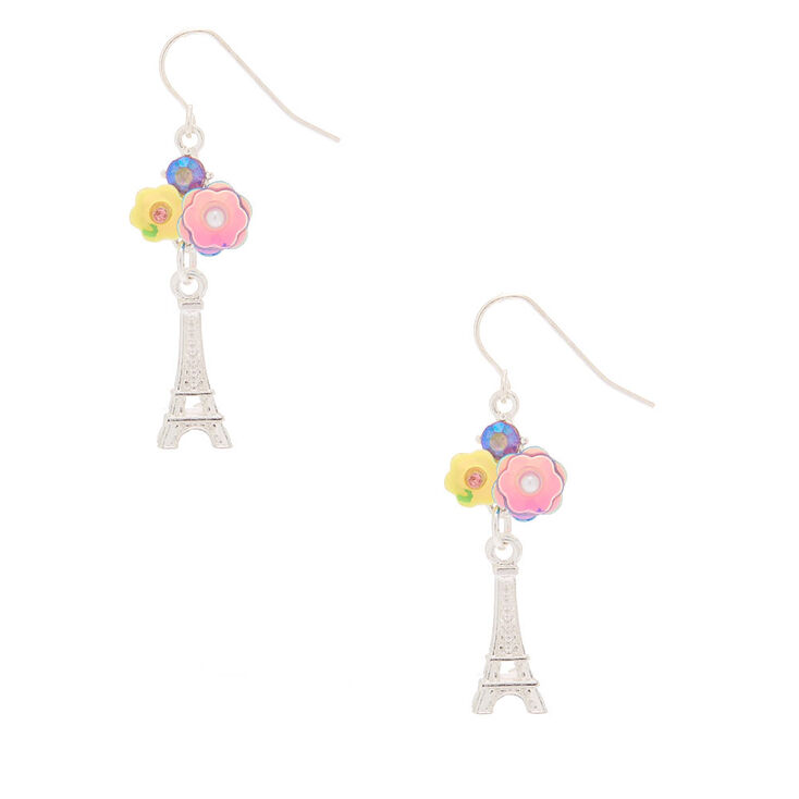 Silver 1&quot; Floral Paris Drop Earrings,