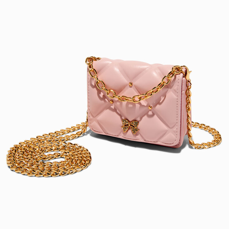 Pink Puffy Quilted Coquette Mini Crossbody Bag,