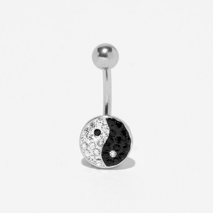 Silver-tone 14G Embellished Yin Yang Belly Ring,