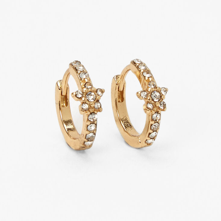 Gold 10MM Crystal Star Huggie Hoop Earrings