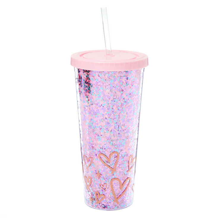 Confetti Glitter Hearts Tumbler Cup - Pink,