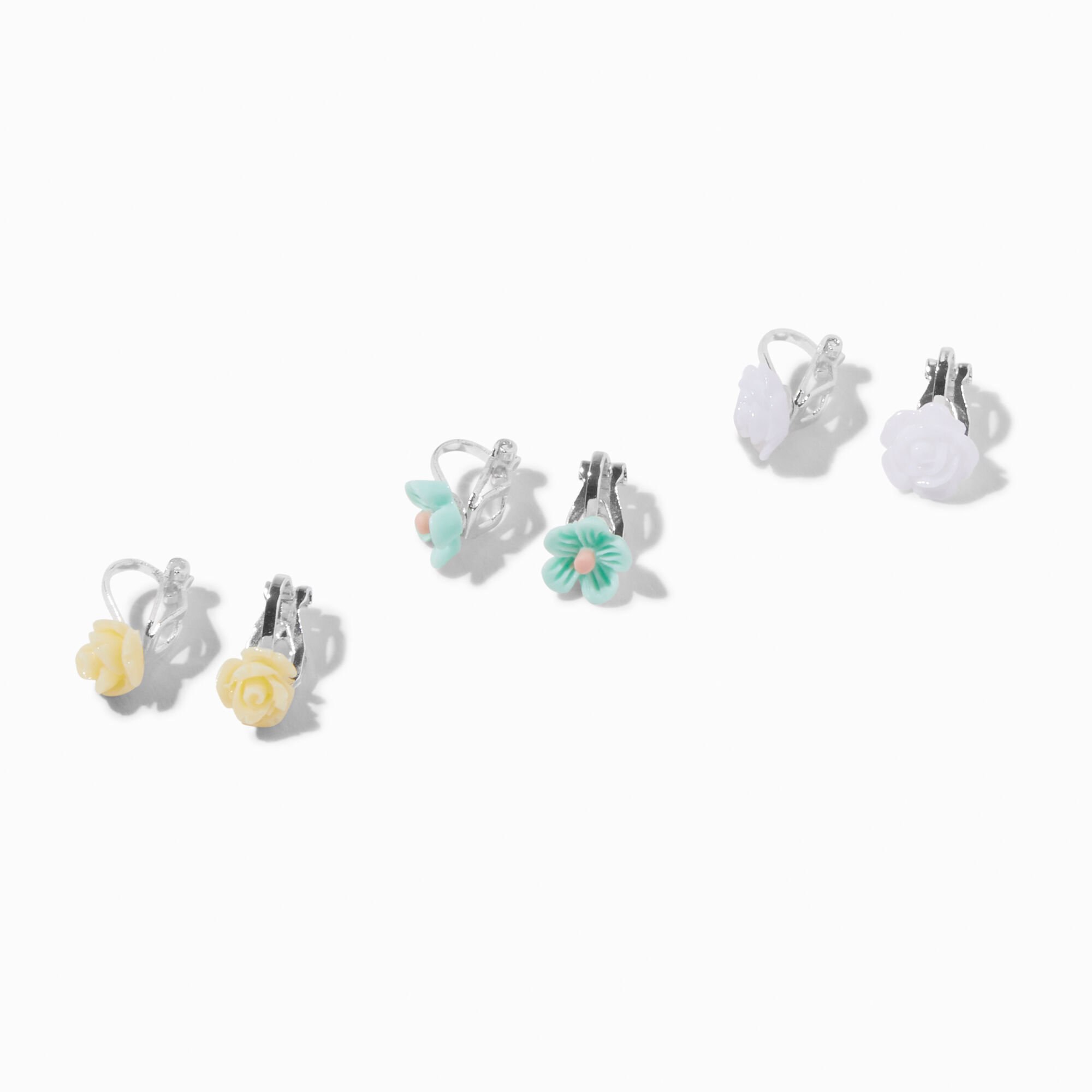 View Claires Pastel Floral ClipOn Earrings 3 Pack Silver information