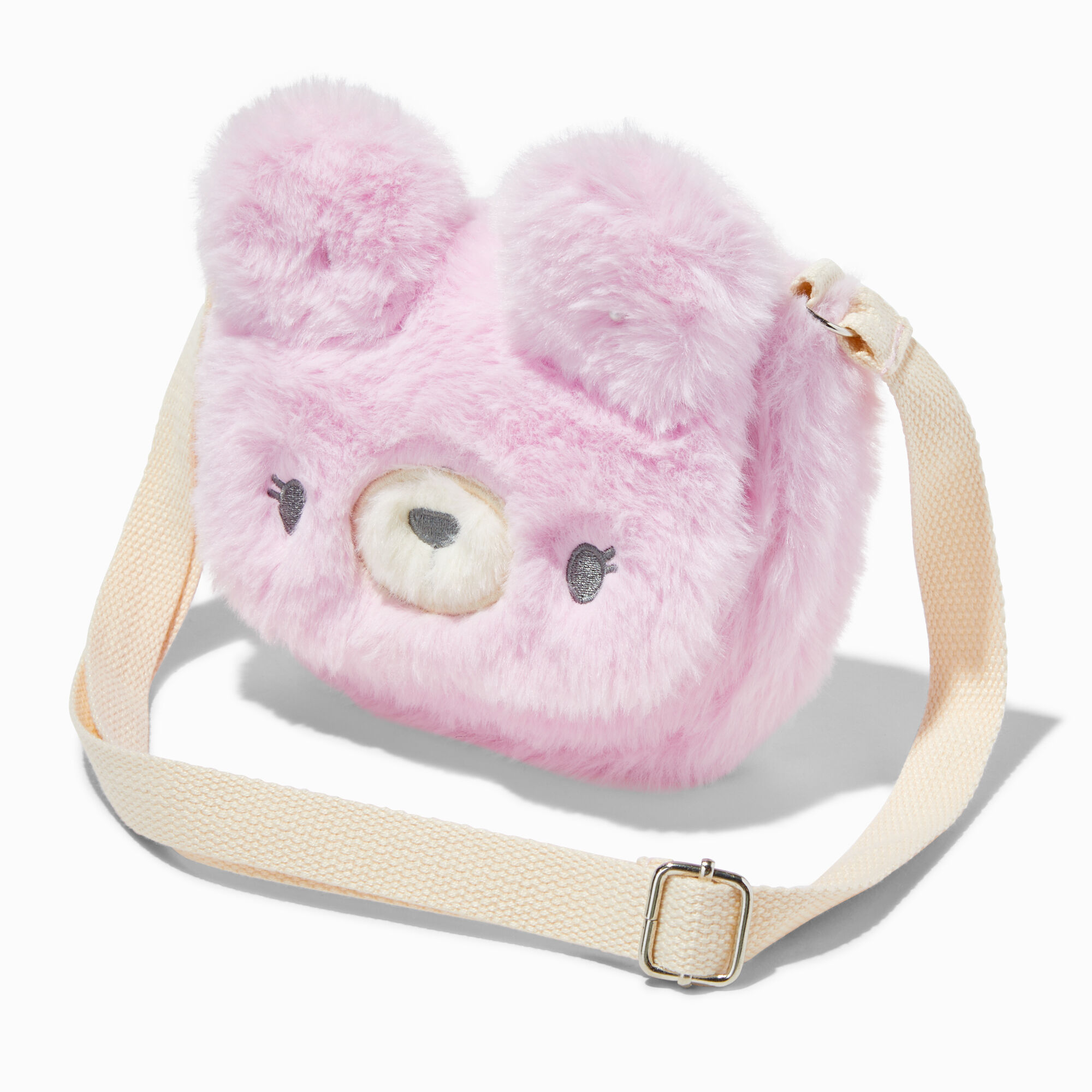 View Claires Club Furry Bear Crossbody Bag Pink information