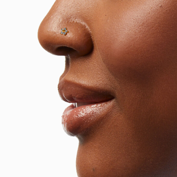 18G Gold-tone Titanium Cubic Zirconia Flower Nose Stud,