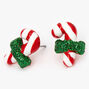 Glitter Bow Candy Cane Stud Earrings - Green,