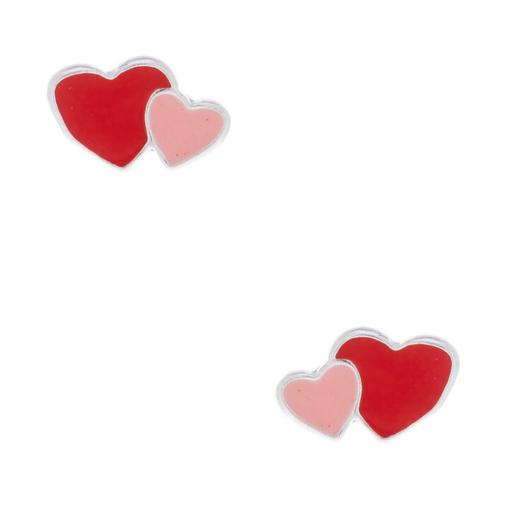 Claire's Boucles d'oreilles en argent à double coeur