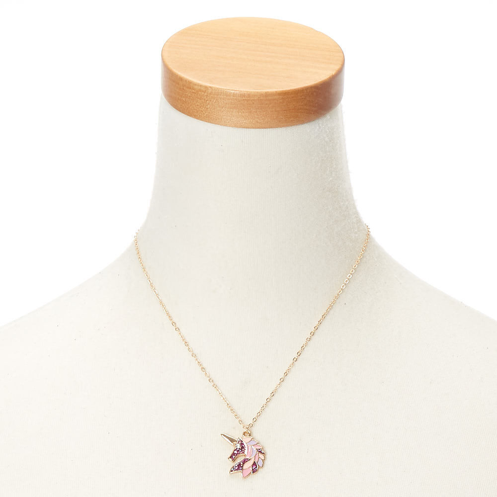 Glitter Unicorn Pendant Necklace - Pink,