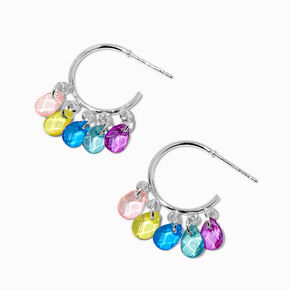 Rainbow Drops Silver-tone Hoop Earrings ,