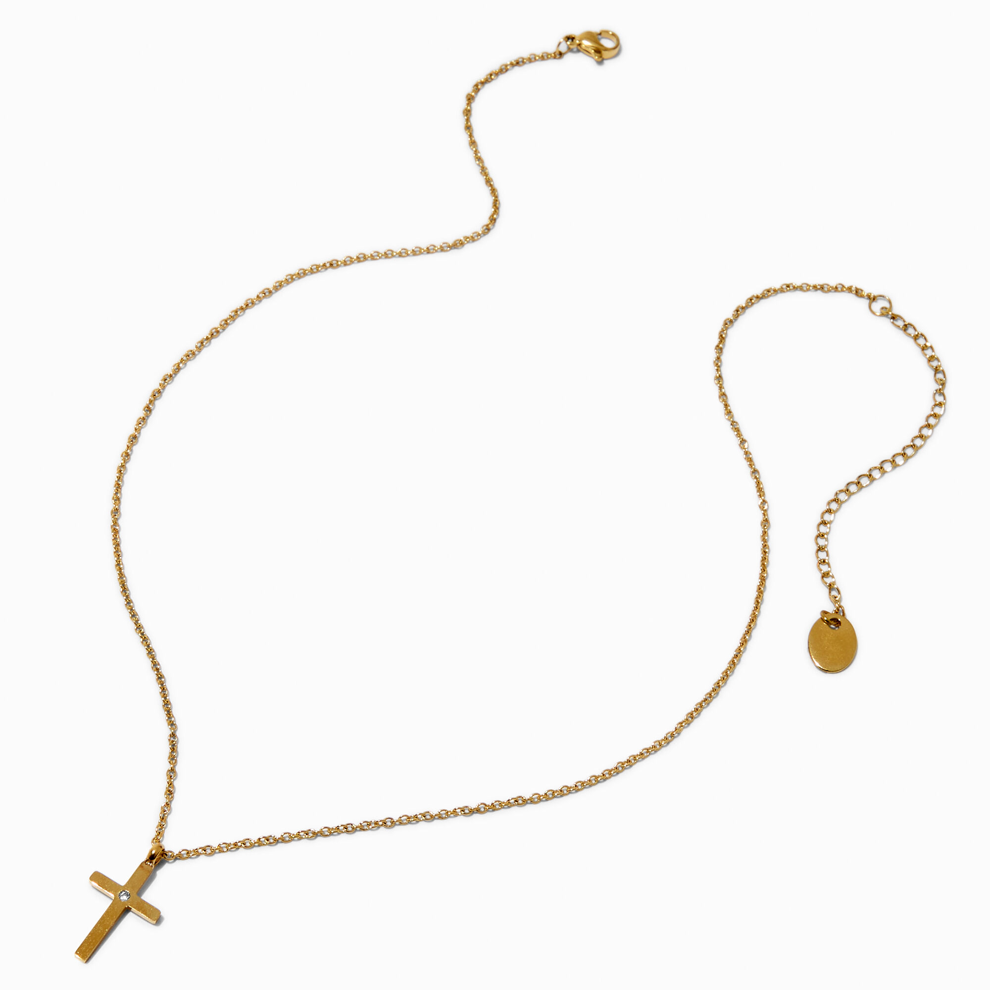 Collier à pendentif croix en strass et en acier inoxydable couleur dorée,