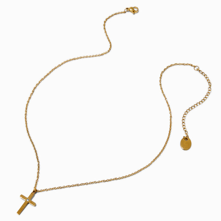 Collier &agrave; pendentif croix en strass et en acier inoxydable couleur dor&eacute;e,