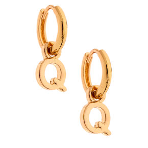 Gold 10MM Initial Huggie Hoop Earrings - Q,
