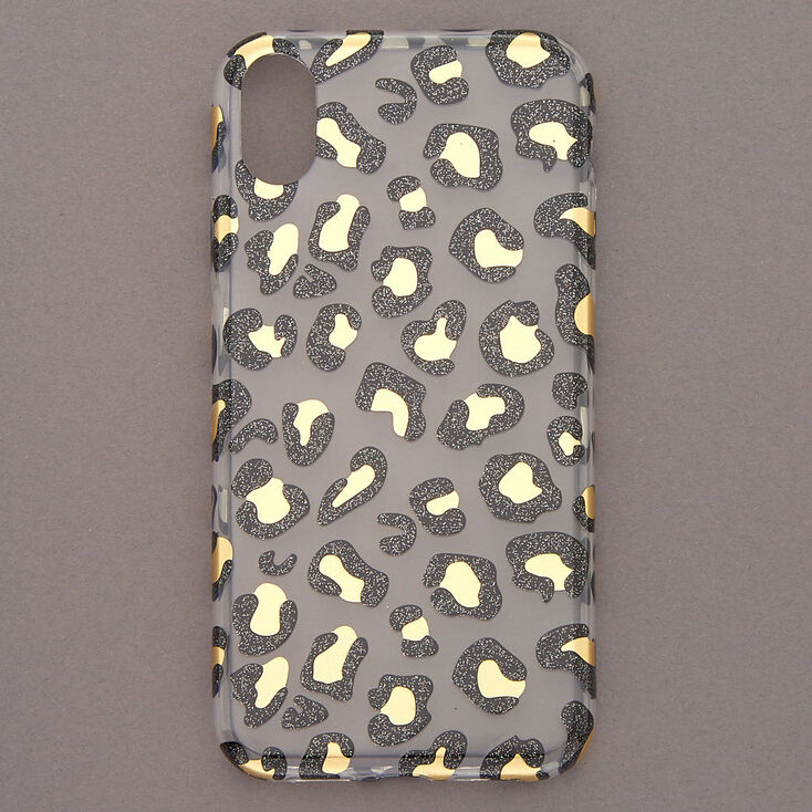 Black &amp; Gold Glitter Leopard Phone Case - Fits iPhone XR,