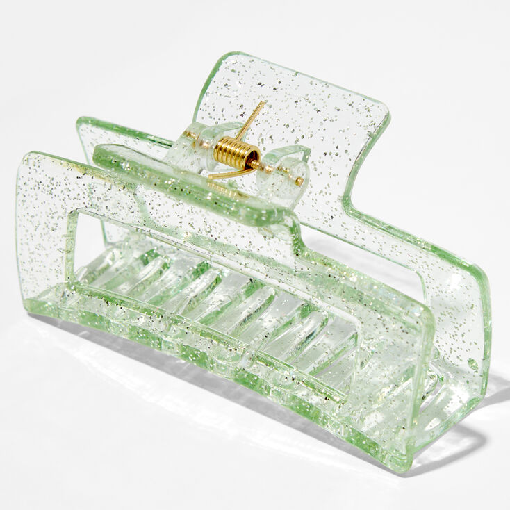 Medium Rectangle Green Glitter Hair Claw,