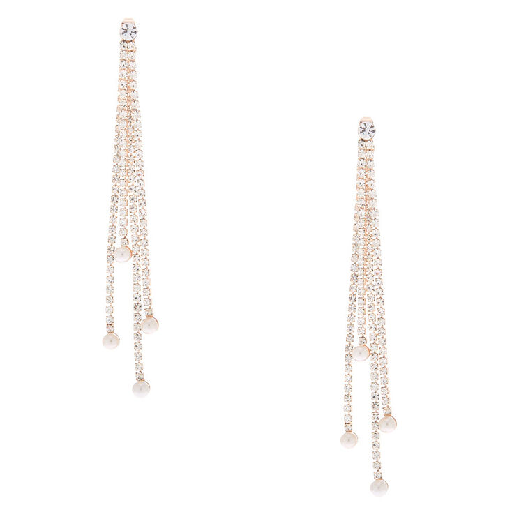 Claire's Boucles d'oreille devant-derrière strass et perles d'imitation couleur doré rose 10 cm