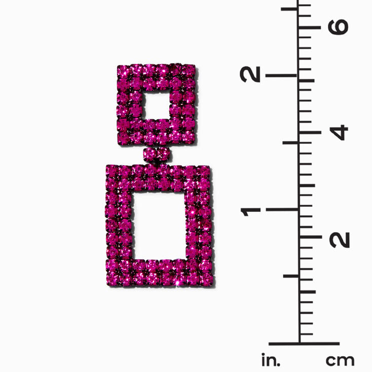 Fuchsia Crystal Double Square 1.5&quot; Drop Earrings,