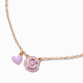 Purple Bubble Initial Heart Pendant Necklace - C,