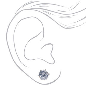 Clous d&#39;oreilles ronds avec strass en zircon cubique d&#39;imitation couleur argent&eacute;e - 6&nbsp;mm,