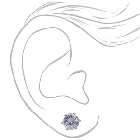 Silver Cubic Zirconia Round Stud Earrings - 6MM,