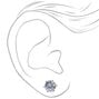 Silver-tone Cubic Zirconia Round Stud Earrings - 6MM,